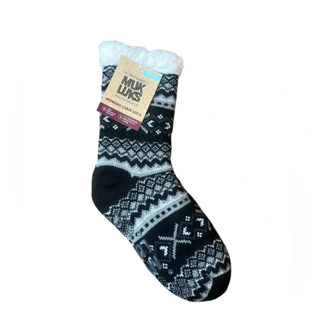 Muk Luks fuzzy soft long slip resistant socks